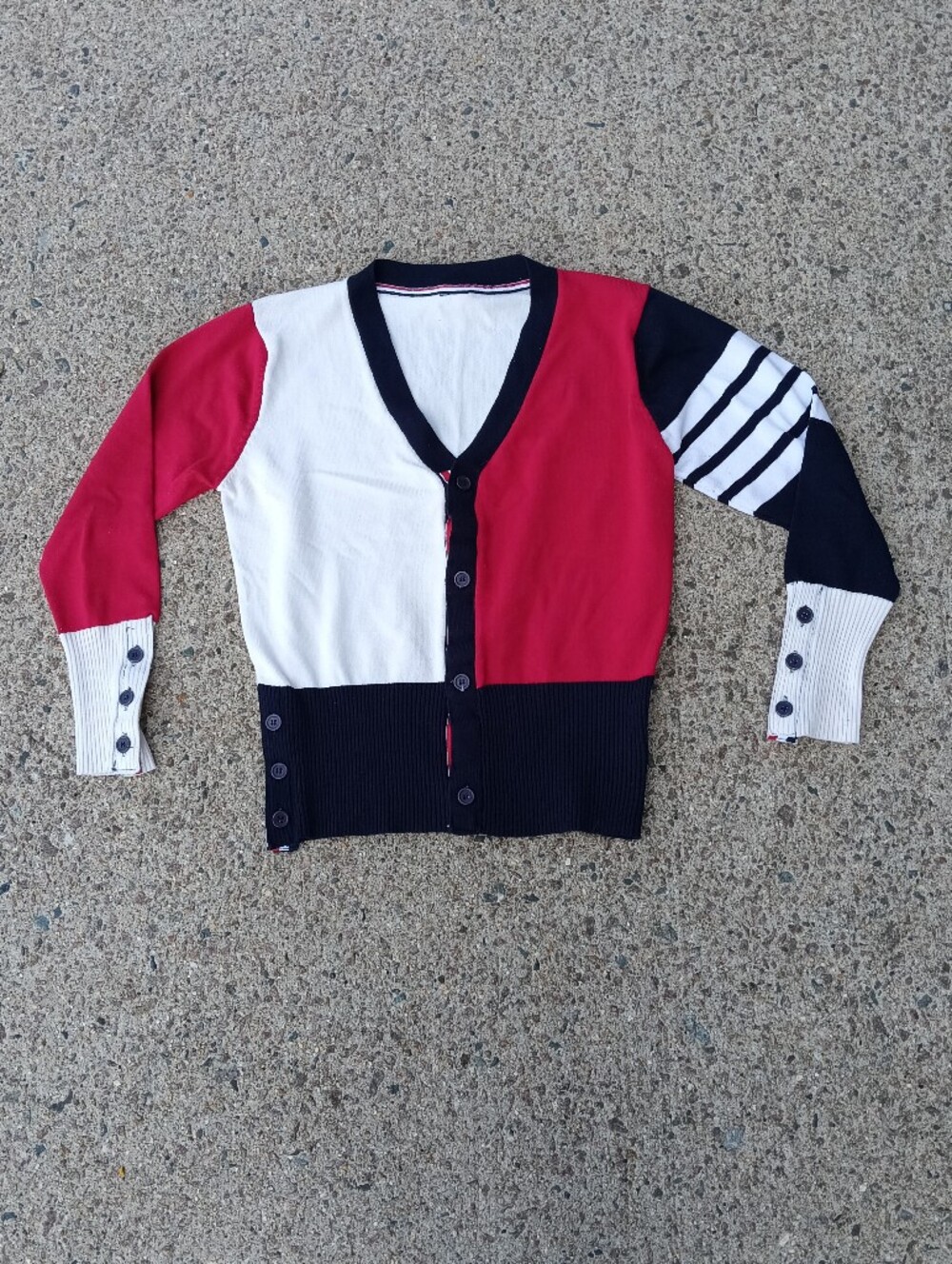 Tommy Hilfiger 'inspired' Colorblock Red White Navy Button Cardigan